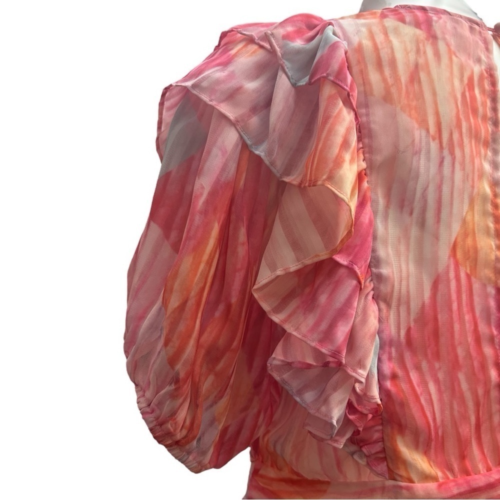 L’atiste Multicolor Ruffle Mini Dress Deep V Flutter Sleeve Ruched Colorful - Picture 8 of 15